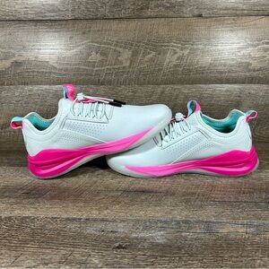 Women’s White Sneakers with Hot Pink Accents
